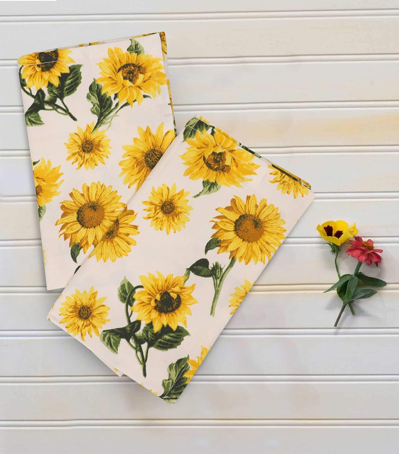 Dinner Napkins Sunflower Print Cloth Napkins (Set of 12) Oversized 20X20 Inches 100% Cotton Premium Quality Soft Durable with Mitered Corners Reusable Washable Everyday Use Parties Napkins