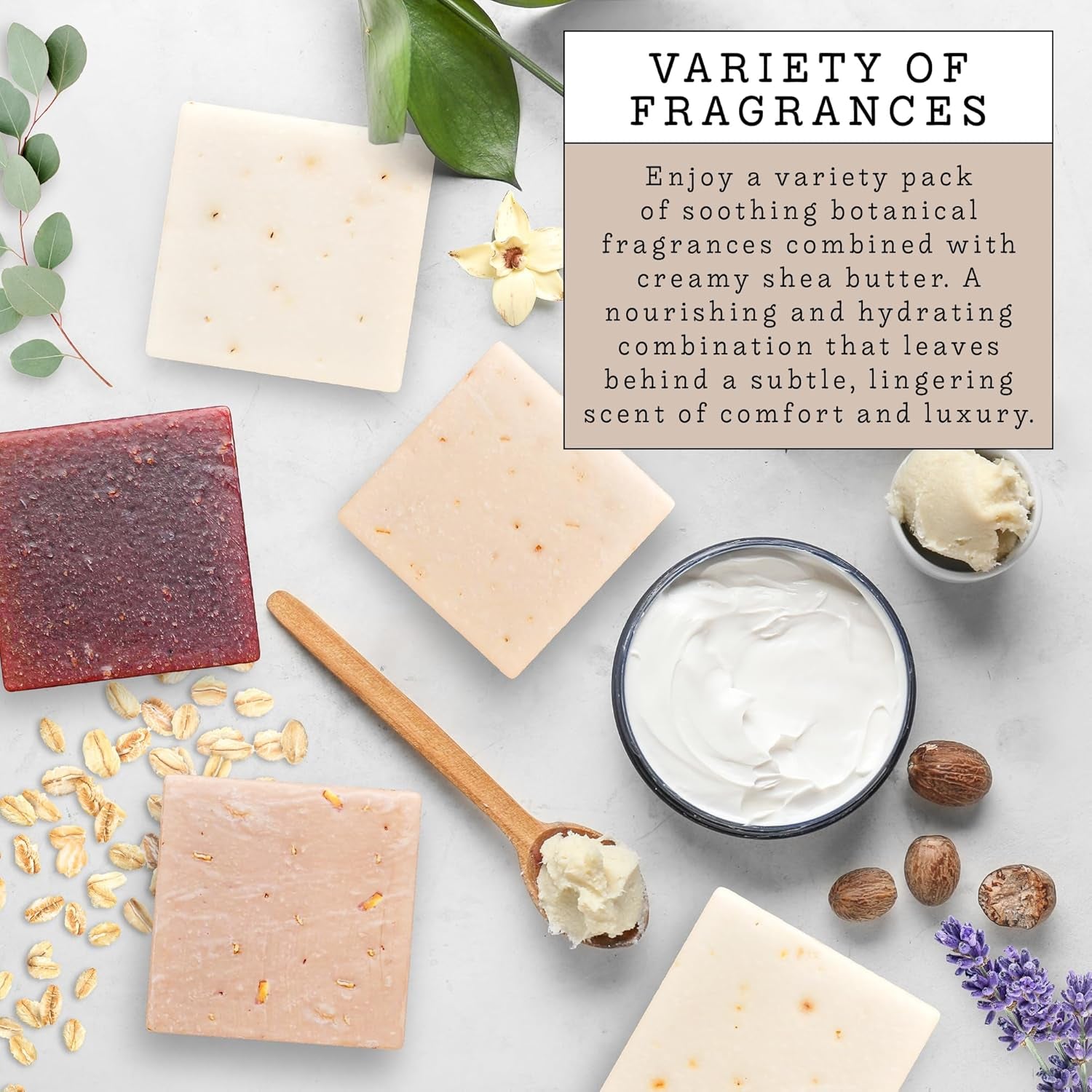 Goat Milk Soap with Organic Shea Butter - Goats Milk Soap Bars - Oatmeal, Eucalyptus Lavender, Moroccan Vanilla, Hydrangea Rose, Patchouli Sandalwood, All Natural Soap Bar, 5 Pack