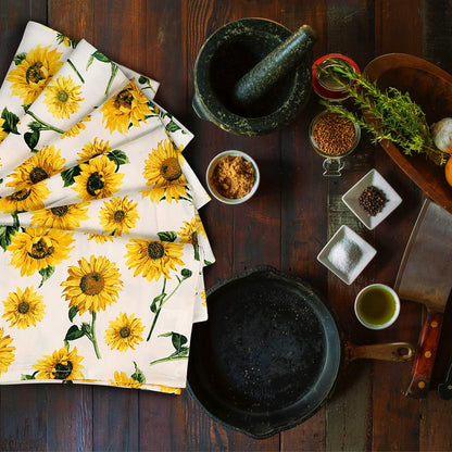 Dinner Napkins Sunflower Print Cloth Napkins (Set of 12) Oversized 20X20 Inches 100% Cotton Premium Quality Soft Durable with Mitered Corners Reusable Washable Everyday Use Parties Napkins