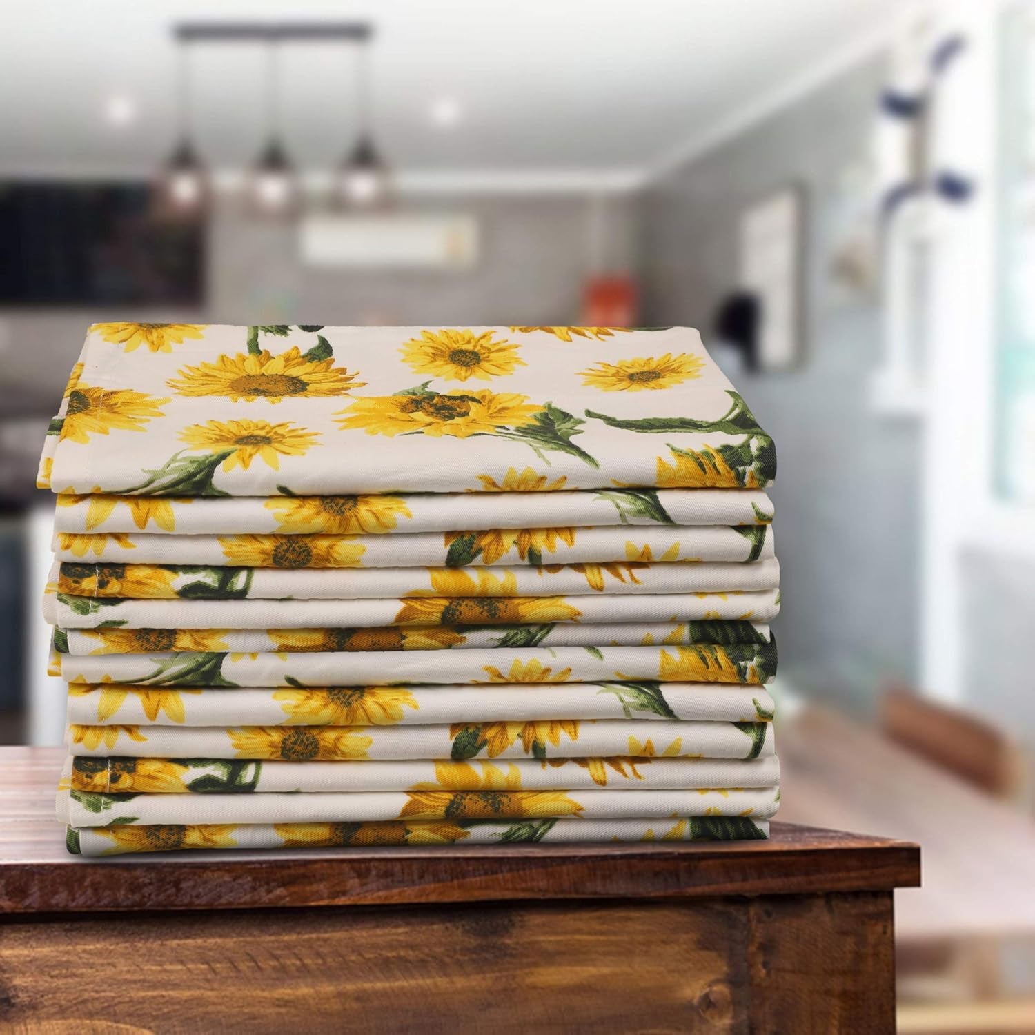 Dinner Napkins Sunflower Print Cloth Napkins (Set of 12) Oversized 20X20 Inches 100% Cotton Premium Quality Soft Durable with Mitered Corners Reusable Washable Everyday Use Parties Napkins