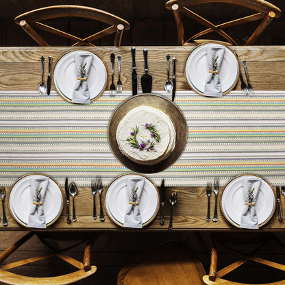 Table Runner 100% Cotton Fused Table Runner Multi Dobby Stripes 14''X72'' over Sized Beige Multi Color Table Runner Heavier Quality Christmas Runners