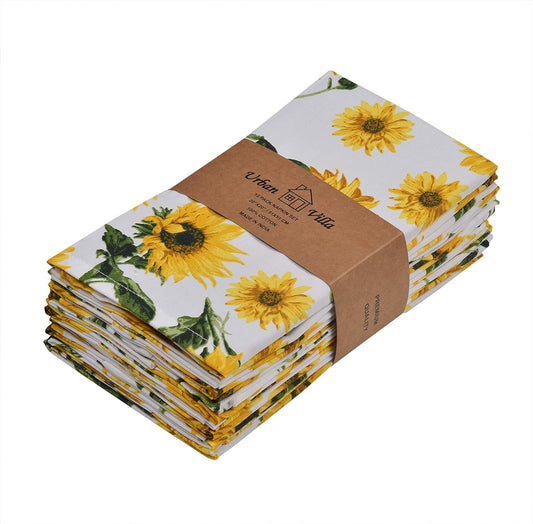 Dinner Napkins Sunflower Print Cloth Napkins (Set of 12) Oversized 20X20 Inches 100% Cotton Premium Quality Soft Durable with Mitered Corners Reusable Washable Everyday Use Parties Napkins