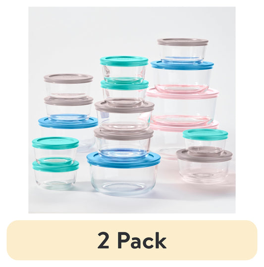 (2 Pack)  Simply Store Glass Food Storage & Bake Container Set, 32 Piece with Multicolor Lids