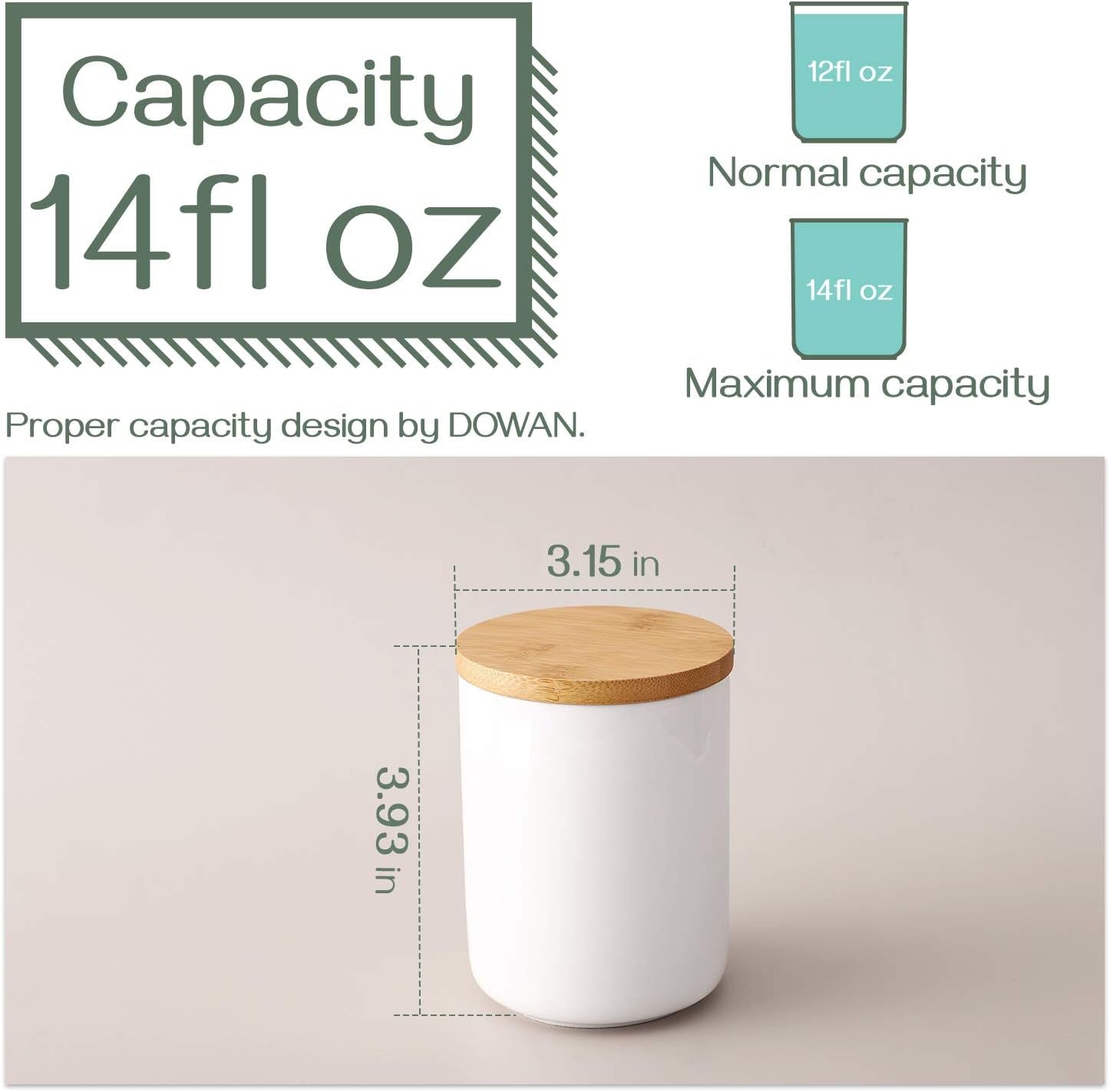 White Kitchen Canister, Airtight Food Storage Ceramic Jar with Wooden Lid, 14 FL OZ (400 ML) Portable Canister for Tea, Sugar, Ground Coffee, Spices, 3.15 X 3.93 Inches