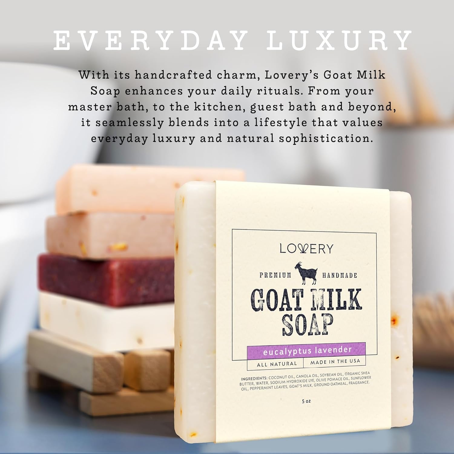 Goat Milk Soap with Organic Shea Butter - Goats Milk Soap Bars - Oatmeal, Eucalyptus Lavender, Moroccan Vanilla, Hydrangea Rose, Patchouli Sandalwood, All Natural Soap Bar, 5 Pack